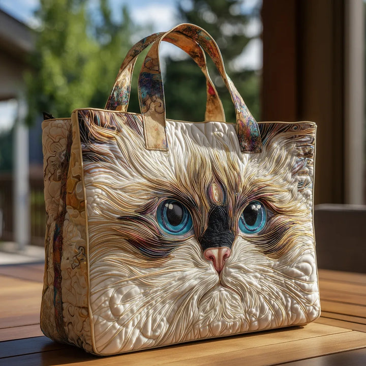 Artisanal White Cat Bag with Blue Eyes