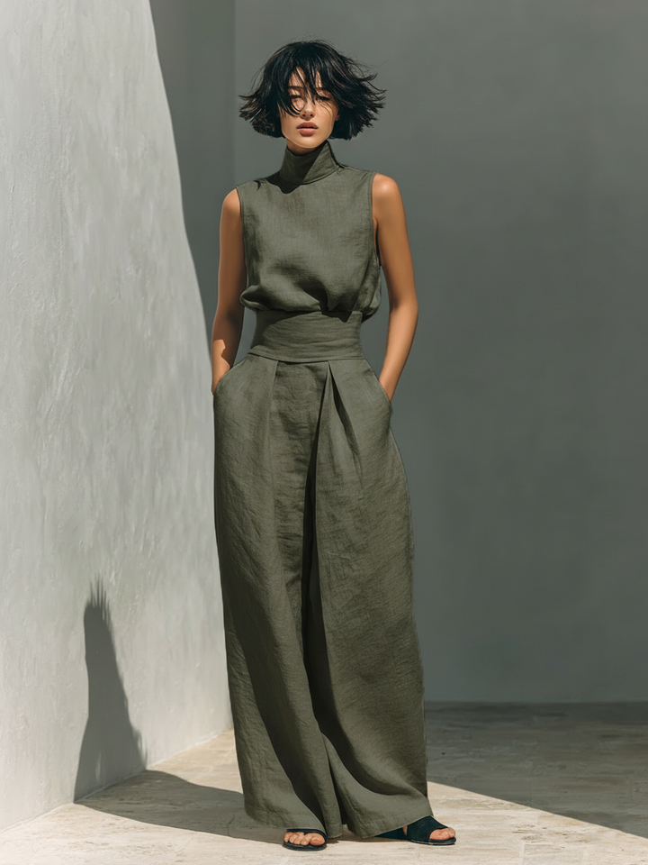Maria™ | Complete set with tank top and wide cotton and linen pants