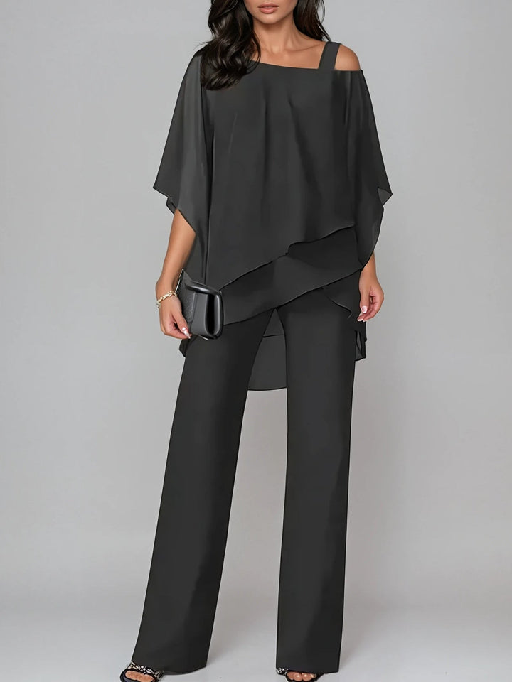 Sofia Off-the-Shoulder Chiffon Suit